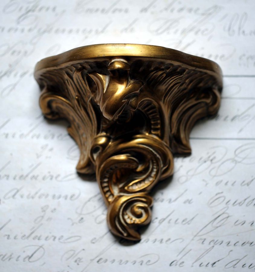French Rococo Style Gilt Shelf Corbel Ornament Acanthus Leaf Sconce Gold Ceramic Shelf Bracket Architectural Salvage added by Spoak Member
