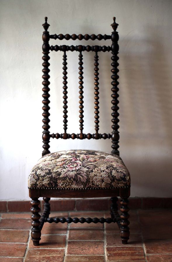 Antique French Nursing Chair Carved Bobbin Seat Tapestry Upholstered Low Chair Napoleon III added by Spoak Member