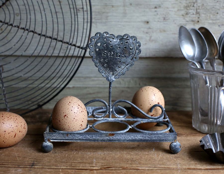 Vintage Zinc & Wire Egg Holder with Heart Display Stand added by Spoak Member