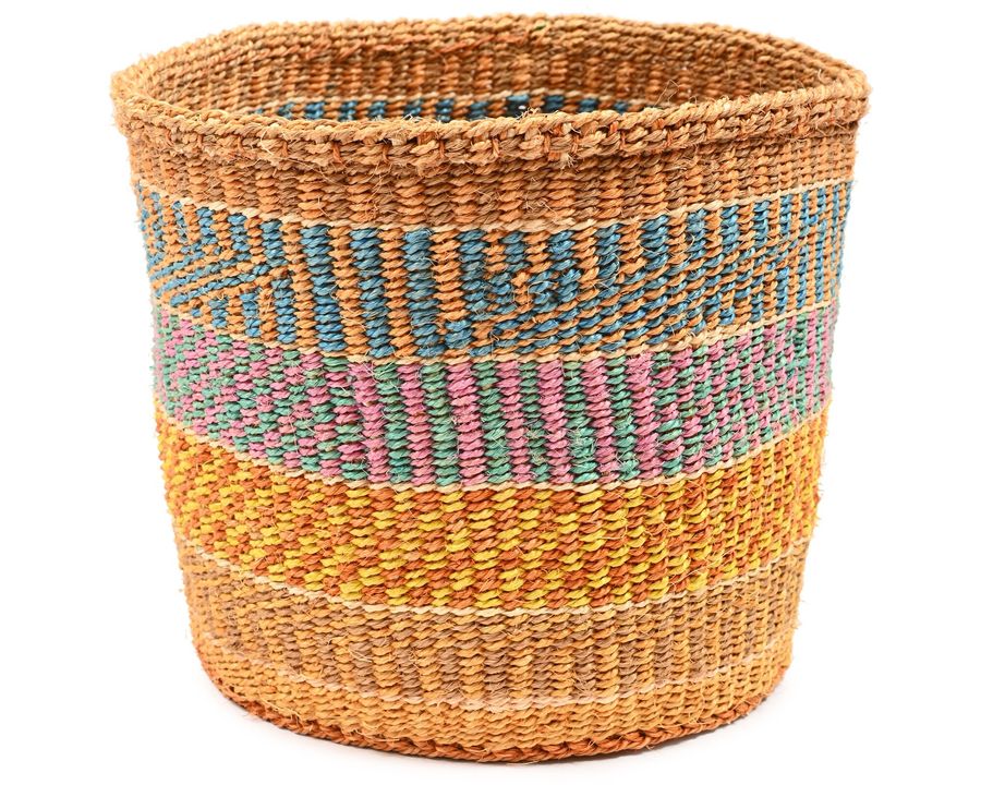 Medium Blue, Purple, Brown and Yellow Patterned Planter | Ethical African Sisal Storage Basket added by Spoak Member