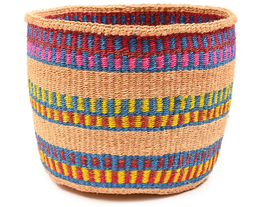 Medium Maroon, Blue, Pink and Yellow Patterned Planter | Ethical African Sisal Storage Basket added by Spoak Member