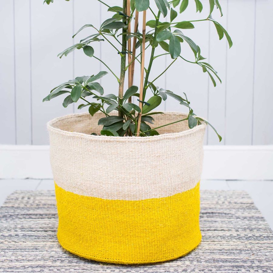 ALIZETI | XL Yellow Storage Basket. Round Handowoven Sisal Basket. Floor Basket. Basket Planter. added by Spoak Member