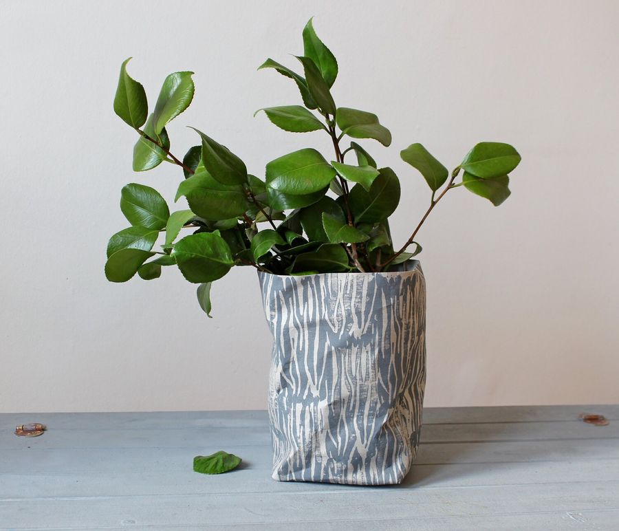 Washable paper bag, paper fabric storage pot, grey with tree bark pattern, forest inspired, natural, eco, sustainable, woodland added by Spoak Member
