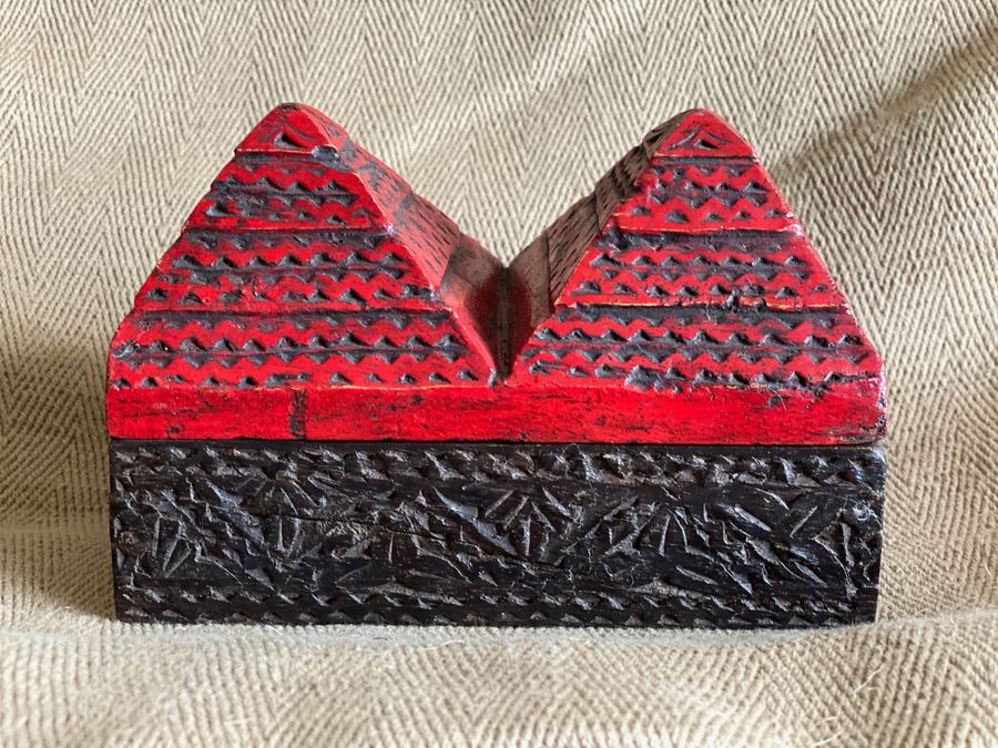 red Vintage Indian wooden Box, Carved Indian bindi box, Solid Reclaimed Wood,  Storage added by Spoak Member