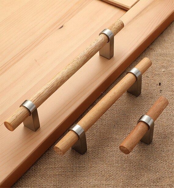3.78&#39;&#39; 5&#39;&#39; Wood Drawer Pulls Handles Black Brushed Nickel T Knobs Dresser Knob Pulls Rustic Kitchen Cabinet Door Knob Pull Handle 96 128 mm added by Spoak Member