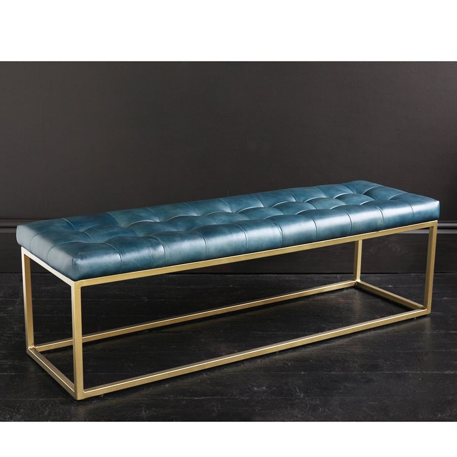 Oxford Ottoman Blue Buffalo Leather Bench with Brass Metal Box Frame 140 cm wide added by Spoak Member