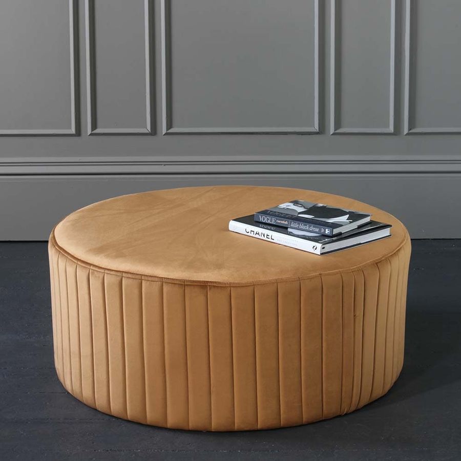 Art Deco Pouf Large Velour Burnt Orange Polyester Wood 35 x 85cm Lounge Vintage added by Spoak Member