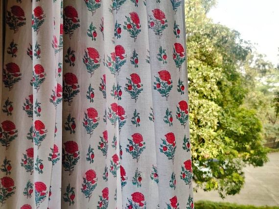Floral Block Printed Curtains Bohemian Curtains Boho Decor | Etsy added by Spoak Member