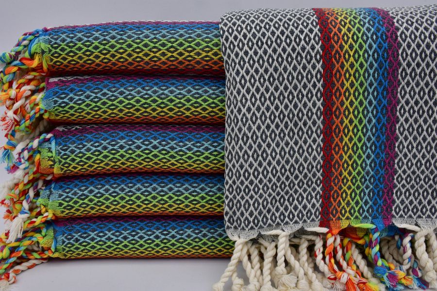 Picnic Towel,Organic Towel,Turkish Towel,Turkish Peshtemal Towel,Multicolor Towel,40"x70",Bathroom Decor Towel,Gray Towel,B2-gökkuşağı added by Spoak Member
