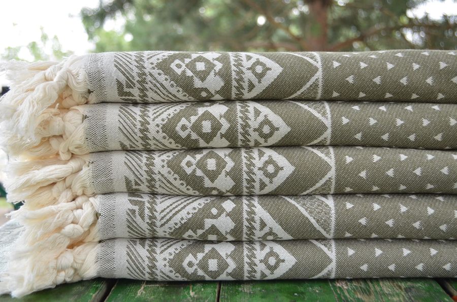 Kilim Patterned Towel,Geometric,40"x70",Dark Green Towel,Turkish Towel,Turkish Peshtemal,Aztec Towel,Turkish Peshtemal,Soft Towel,M2-aztec added by Spoak Member