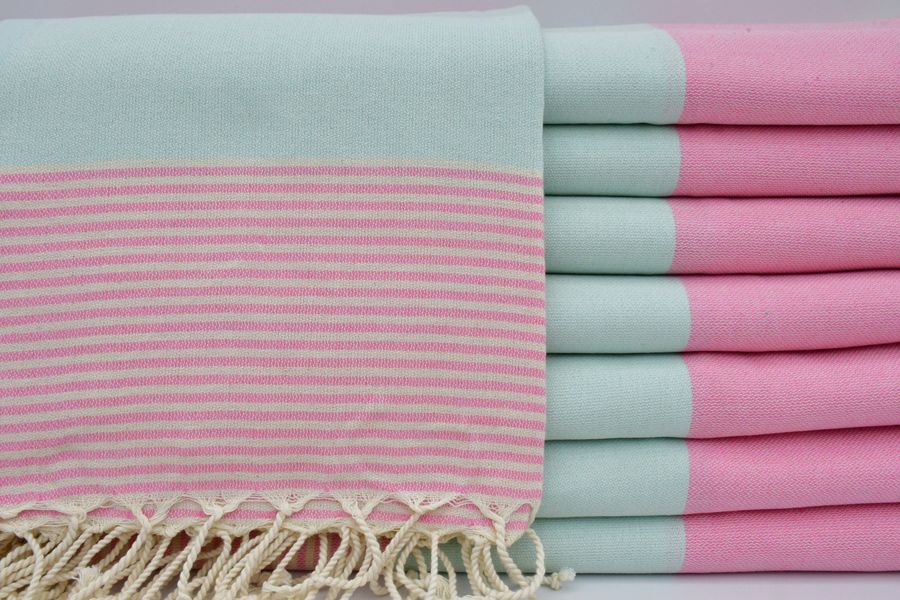 Bath Decor Towel,Peshtemal,Turkish Towel,Pink And Mint Towel,40"x67",Gift Towel,Wedding Towel,Table Throw Towel,Beach Towel,B2-hisar added by Spoak Member