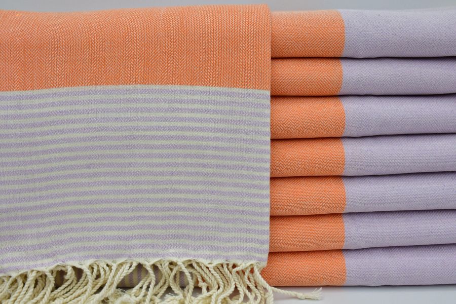 Hammam Towel,Peshtemal,Turkish Towel,40"x67",Orange And Lilac Towel,Handmade Towel,Striped Towel,Table THrow Towel,Wholesale Towel,B2-hisar added by Spoak Member
