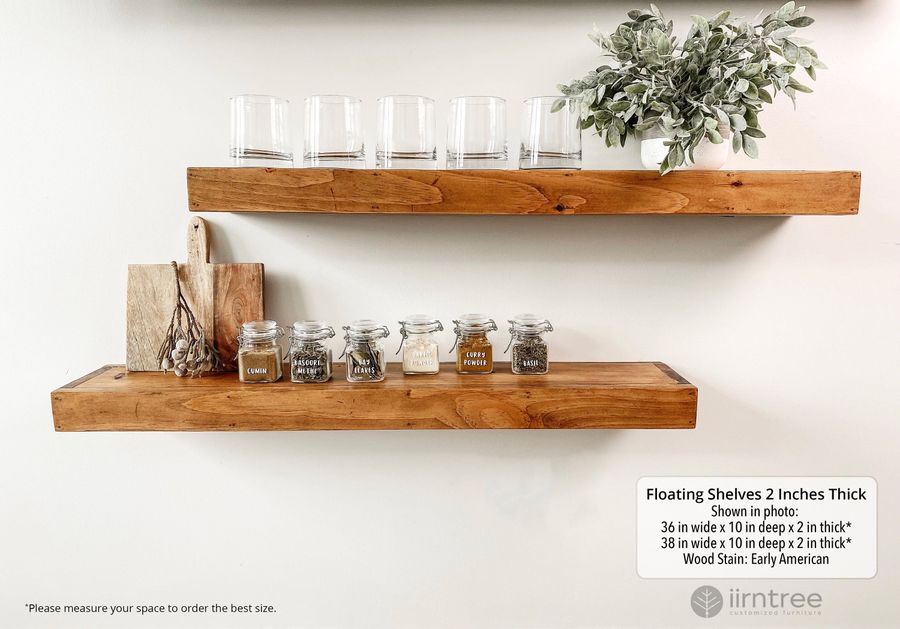 Wood Floating Shelf 2-Inch Thick | 10-inches Deep | Rustic Shelf | Farmhouse Shelf | Floating Shelves | Reclaimed Wood | Handmade |FREE SHIP added by Spoak Member