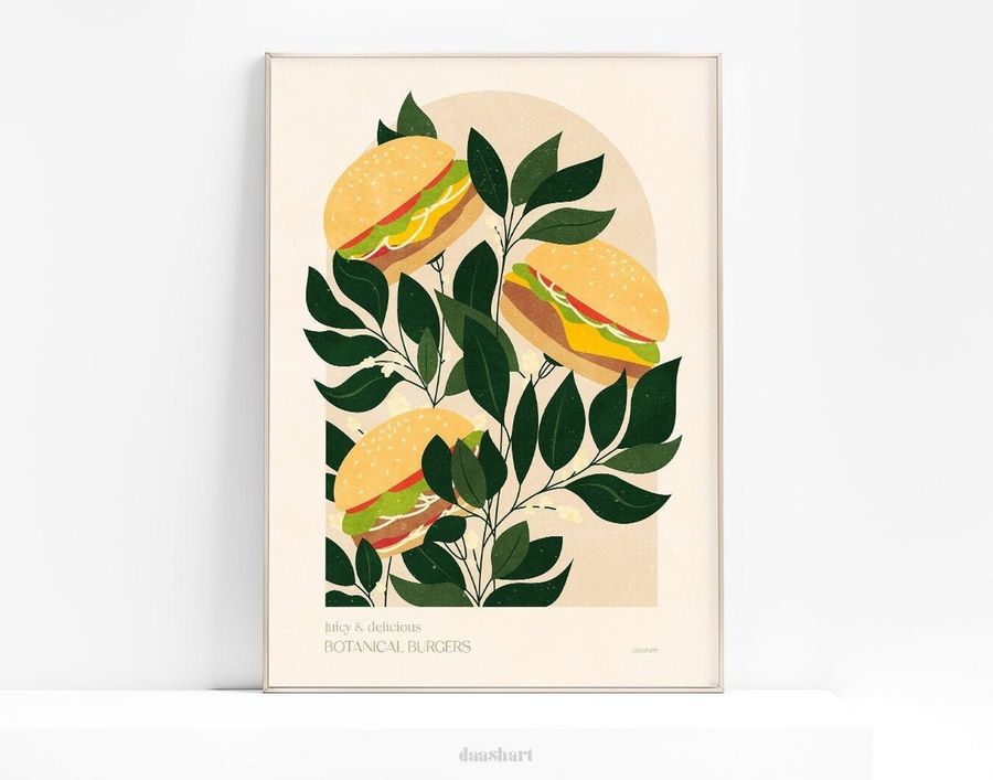 Botanical Vintage Beef Burger Poster Printable Wall Art - Etsy added by Erica Ramon