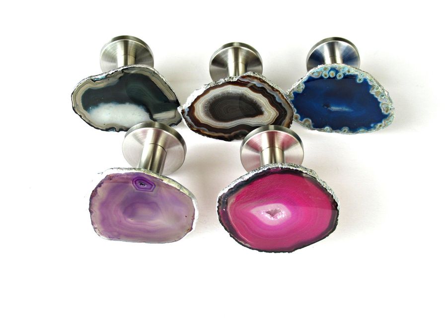 Set of (5) Large Multicolored Agate Hooks - Wall Mounted Hooks - Home Decor added by Spoak Member