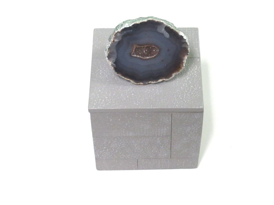 Large Cement Lidded Canister - Topped  with Large Dark Grey Geode Agate - Home Décor added by Spoak Member