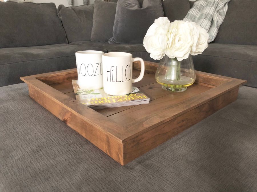 Large Square Tray | Ottoman wood tray | Rustic wooden serving tray| Centerpiece | Coffee table tray | Wood tray | added by Spoak Member