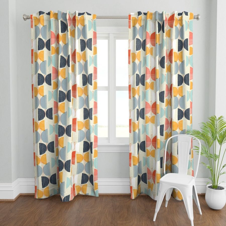 Cream Mid Century Modern Curtains, image size:900x900