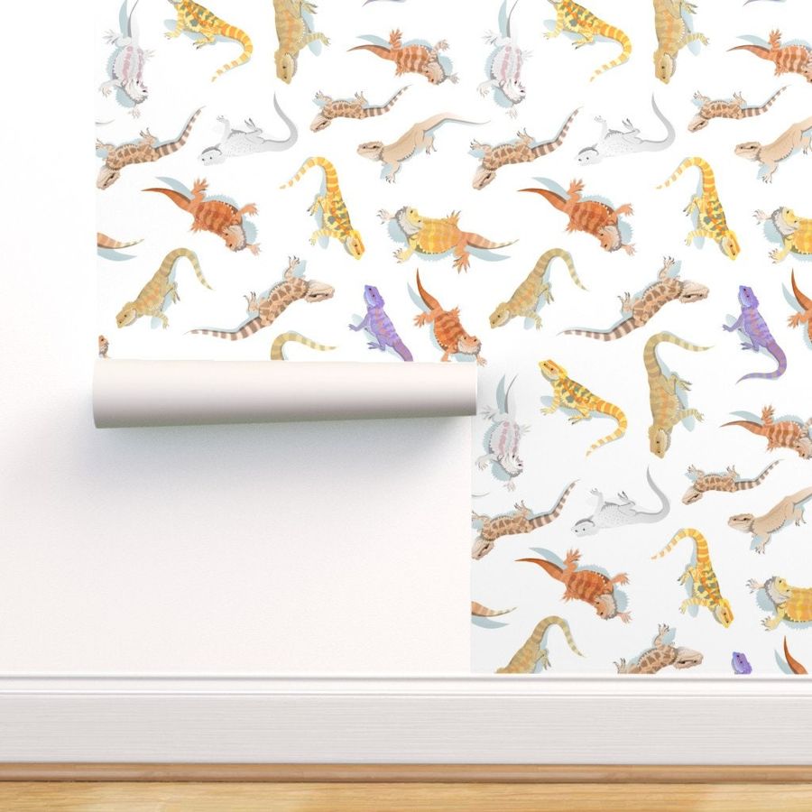 Reptile Wallpaper - Bearded Dragon Scatter On White by stormslegacy - Animals  Pets Lizard Beardie Wallpaper Double Roll by Spoonflower added by Spoak Member