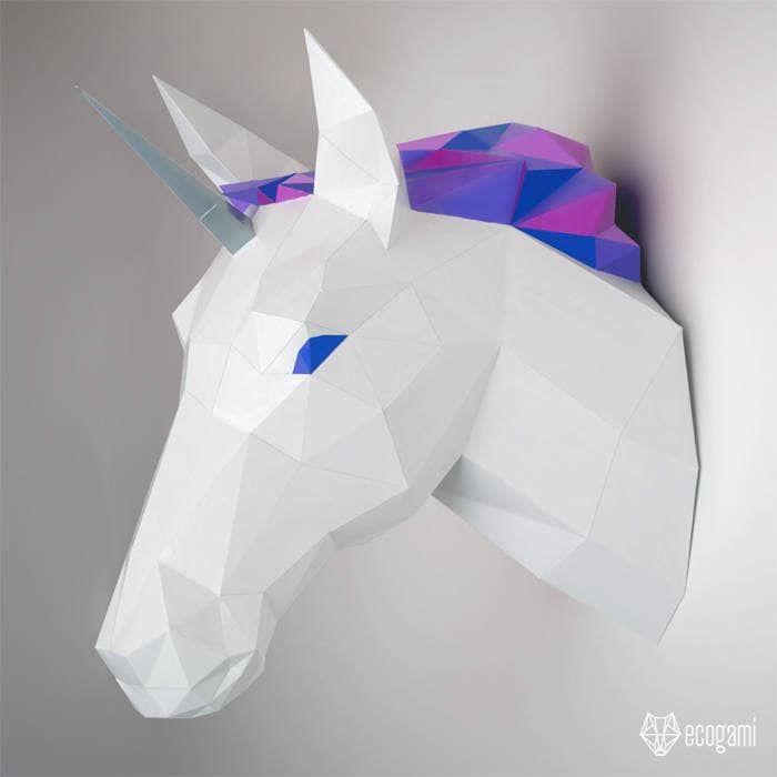 Unicorn papercraft sculpture, printable 3D puzzle, papercraft Pdf template to make your unicorn wall decor added by Amber Wilcox