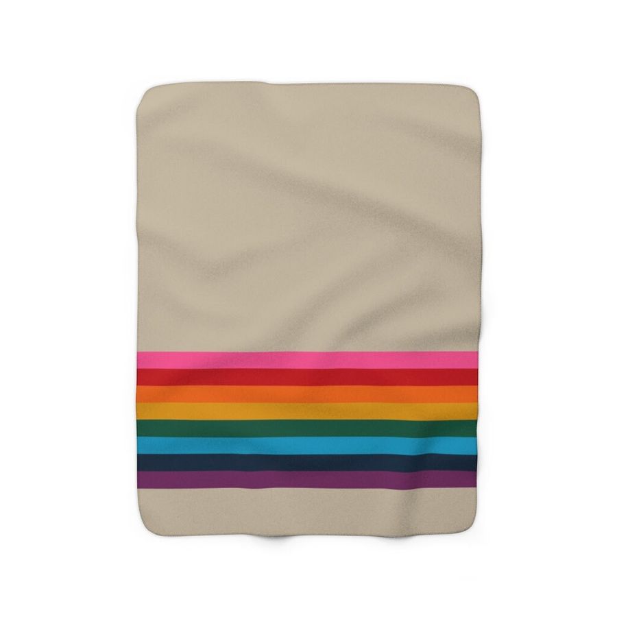 Rainbow Stripe Sherpa Fur Fleece Throw Blanket Cream Color Colorful Stripes Room Decor added by Spoak Member