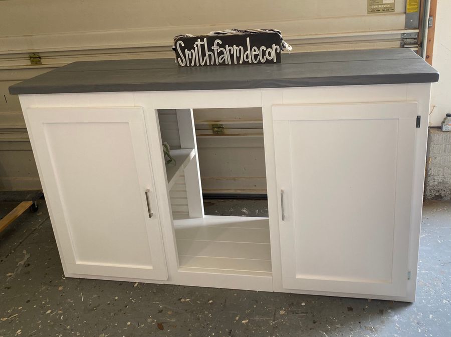 Modern Farmhouse Style custom build Mini Fridge Cabinet with two hinged frame door / 3 Bay mini Fridge storage added by Spoak Member