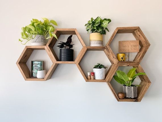 Plant shelf, Hexagon shelf, Honeycomb Shelf, Floating Hexagon Shelf, Geometry Wall Art, Floating Shelf added by Spoak Member