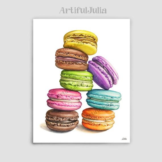 Macaroons Painting Stack of Macaroons Art Print Colorful Yummy | Etsy added by Jamie Stellato