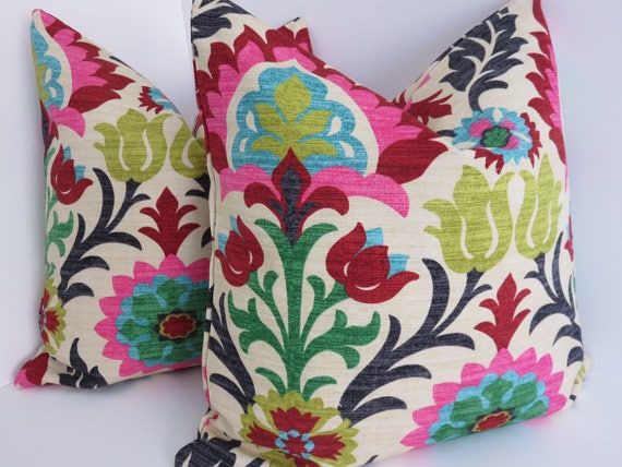 Santa Maria Desert Floral Pillow Cover- Yellow Pink Black Red BlueGreen Ivory Decorative Pillow Covers-Pillow Covers- Accent Home Decor added by Kate Lynn Nemett