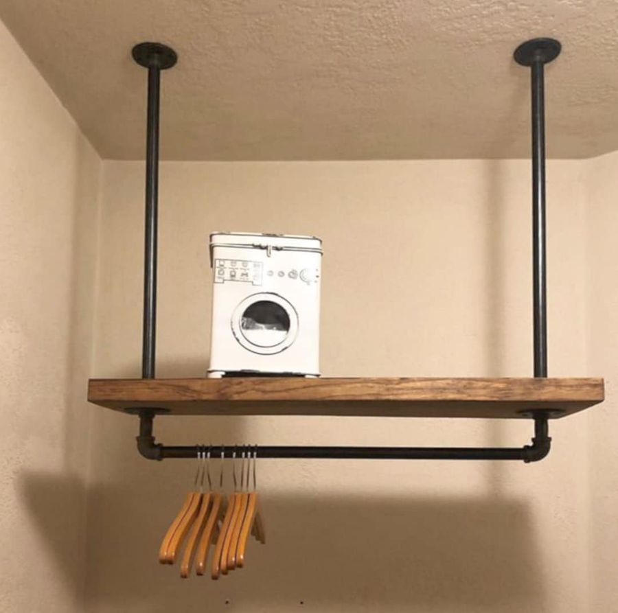 Laundry Room Storage Rack, 9.25" Deep, Industrial Pipe Clothes Rack, Overhead Towel and Clothes Storage, Rustic Organizer, Iron Pipe Rack added by Spoak Member