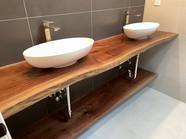 Live Edge Black Walnut Vanity with Bottom Shelf, Live Edge Floating Vanity, Walnut Vanity, Live Edge Vanity, Rustic Vanity, Modern Vanity added by Spoak Member