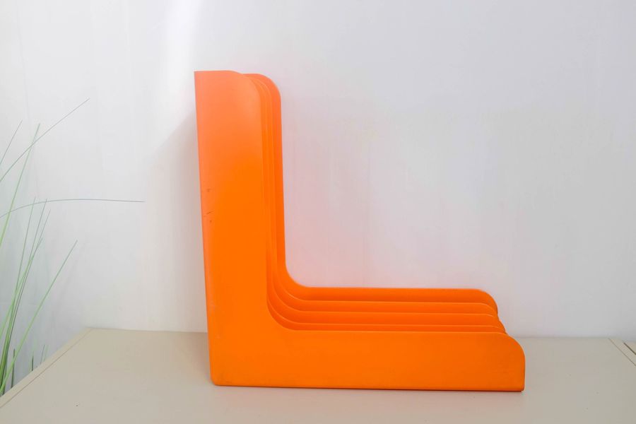 1970s, Discofoon, Mid-Century Vinyl Rack, Germany, Plastic Records Stand, Vintage record rack holder, orange added by Spoak Member