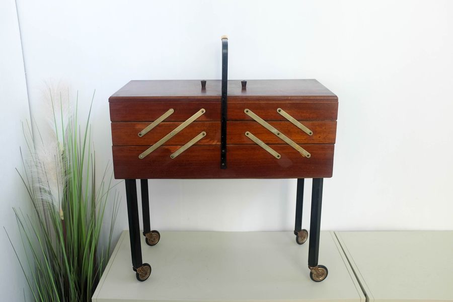 Mid Century Modern Teak sewing table, mobile teak table, AditionalTable Side table wall table, danish design 1960s design retro, organizer added by Spoak Member