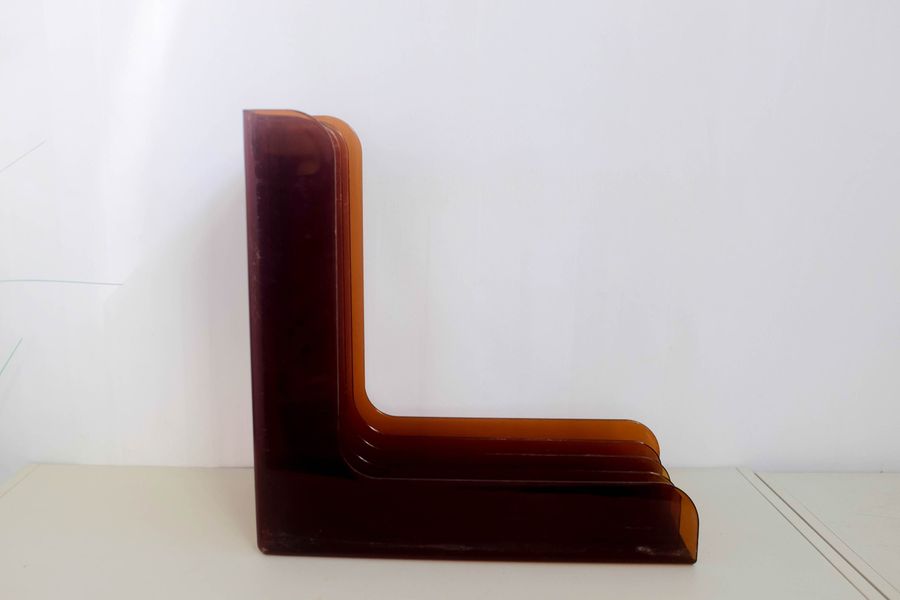 1970s, Mid-Century Vinyl Rack, Plastic Records Stand, Vintage record rack holder, brown transparent plastic added by Spoak Member