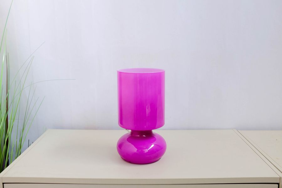 Ikea Lykta, Dark Pink Mushroom Style Table Lamp, Table lamp, purple white glass Shade, 1990s added by Spoak Member