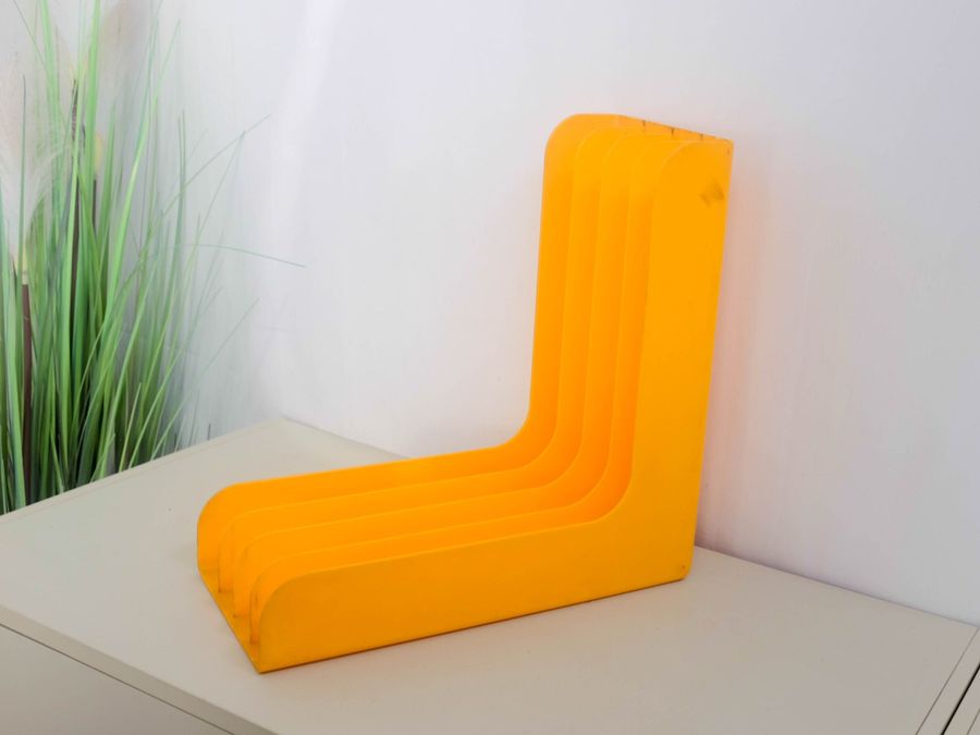 1970s, Discofoon, Mid-Century Vinyl Rack, Germany, Plastic Records Stand, Vintage record rack holder, yellow added by Spoak Member