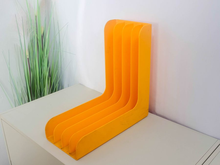 1970s, Discofoon, Mid-Century Vinyl Rack, Germany, Plastic Records Stand, Vintage record rack holder, yellow added by Spoak Member