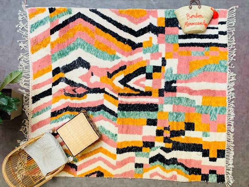 Beni ourain rug, Authentic Moroccan rug, Berber carpet, Genuine Wool rug, Handmade rug, Beni ourain style, Area rug, Tapis berbere, Teppich 3.2' x 4.9' added by Kate Lynn Nemett