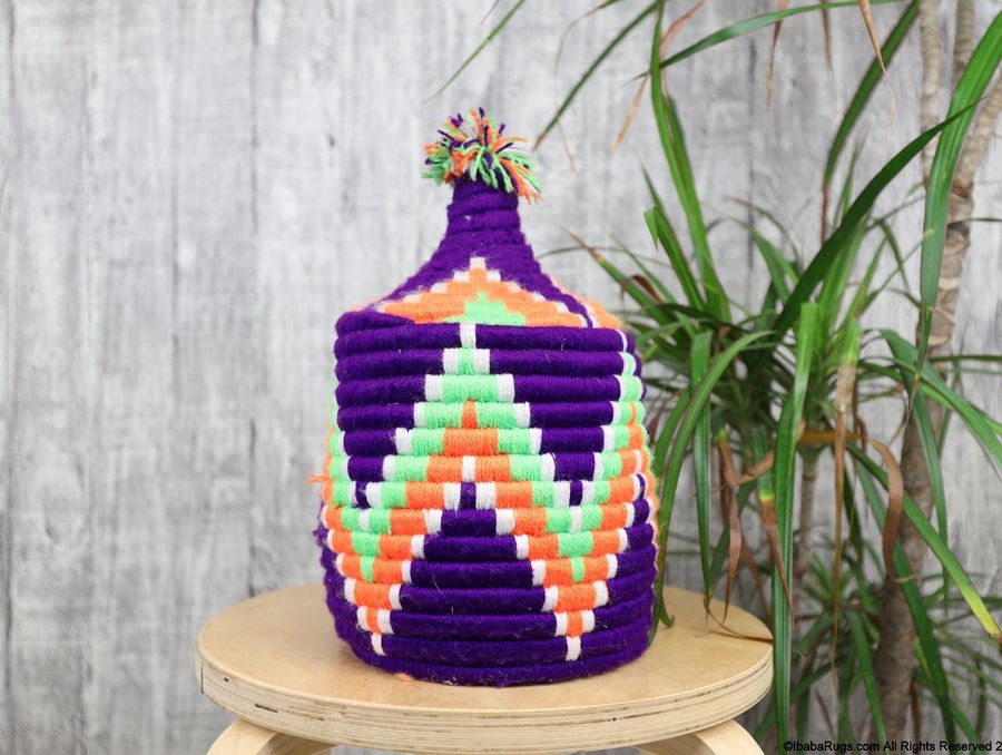 Christmas,Basket, Moroccan Basket, Storage Basket, moroccan boucherouite basket, boho deco, African Home Decor, Crafsmanship, added by Spoak Member