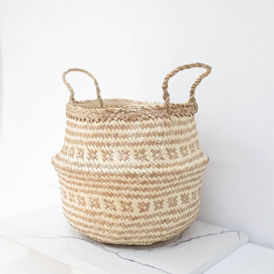 Floral Seagrass handmade basket, natural weave basket, Straw Storage woven natural Decor Storage, Folding Rattan Plants Pots Laundry storage added by Spoak Member