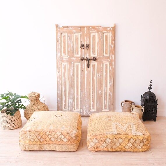 Set of 2 Moroccan Floor Cushions Yellow Moroccan Kilim Pouf - Etsy added by erika grossman