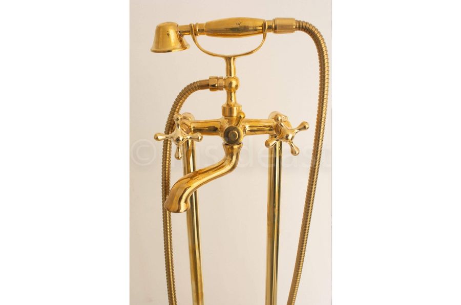 Solid Brass Freestanding Tub Filler With Hand Held, Unlacquered Brass Faucet added by Morgan Carey