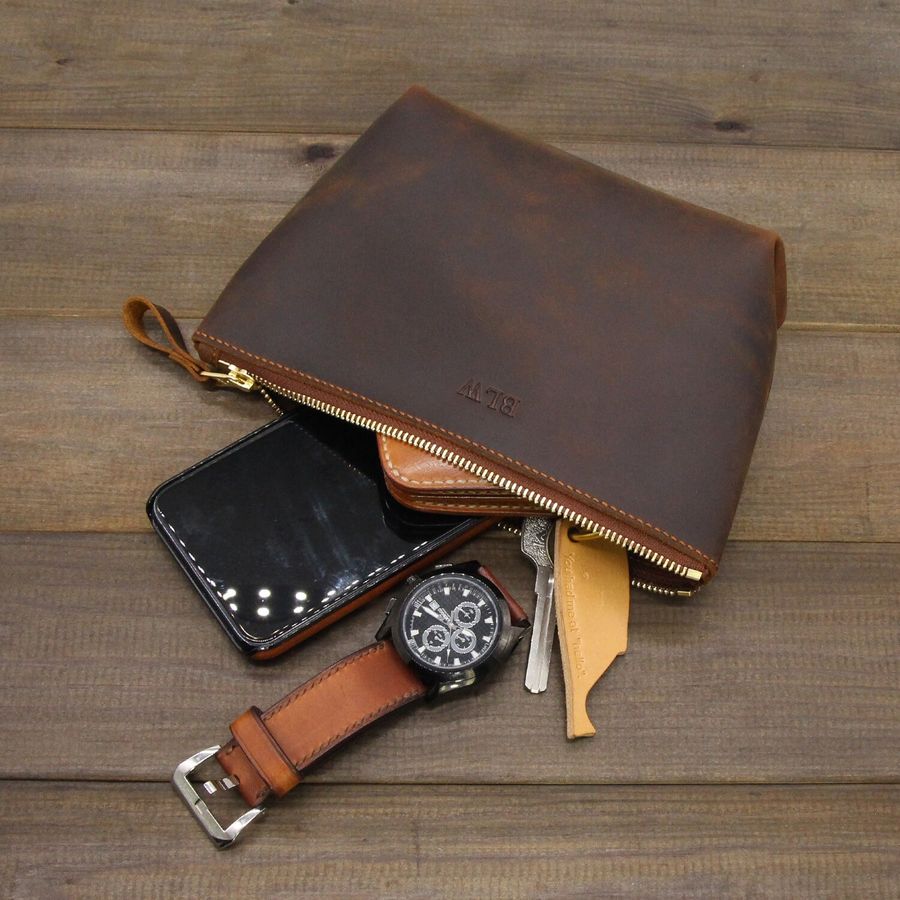 Personalized Leather Clutch Cosmetic Bag mens dopp kit Travel Bag Bridesmaid Gift Makeup Bag Personalized Wedding Gift mens toiletry bag added by Spoak Member