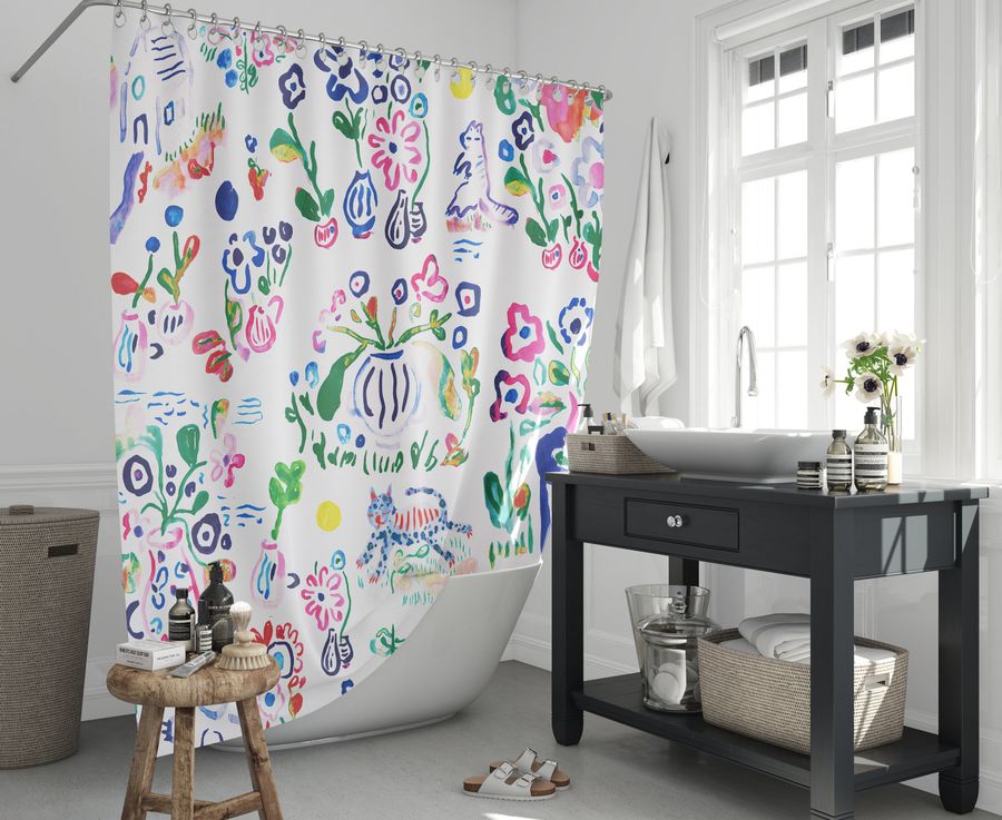 Quality shower curtain Floral and white, waterproof and washable, 71 x 71,  bathroom decor artwork by artist, best house warming gift added by Spoak Member