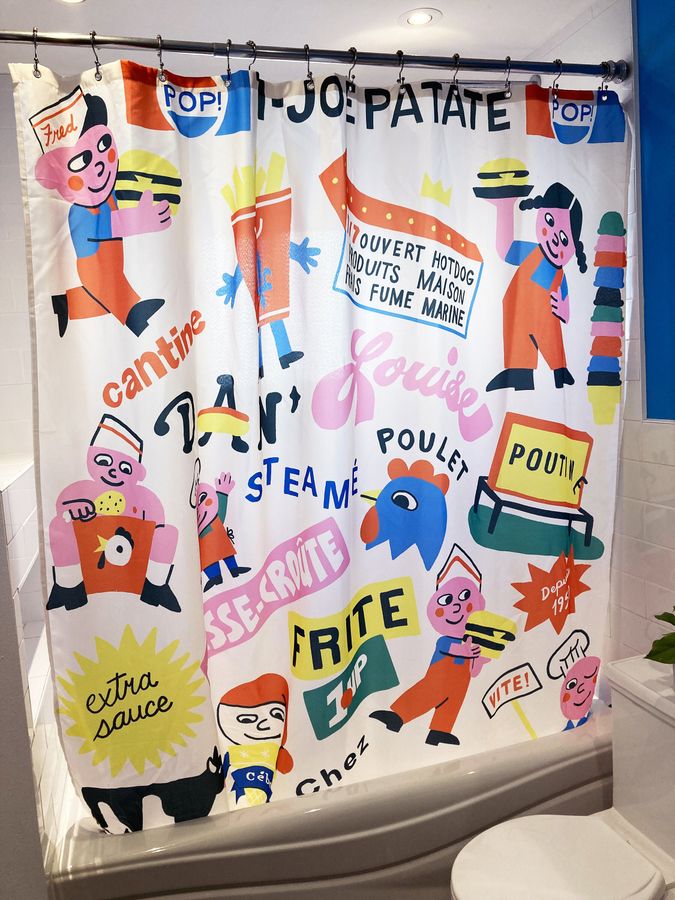 Funny shower curtain with unique pattern, water resistant and washable, 71 x 71, best house warming gift, canadian artist, fun and cool added by Spoak Member