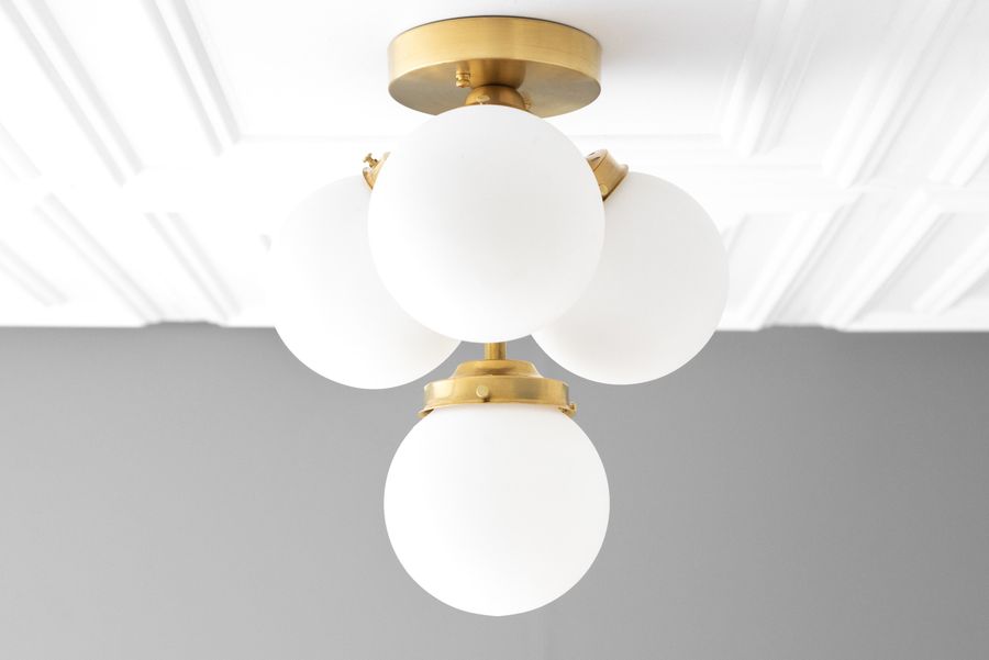 Frosted Globe Flush Mount - Model No. 6641, 11" diameter x 13.5" tall, raw brass added by Kristi Kautz