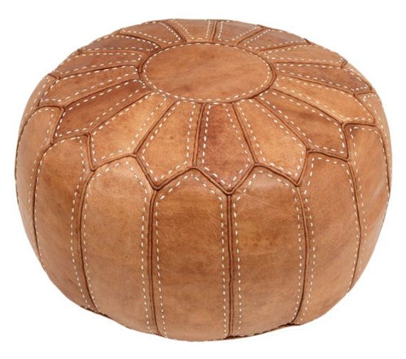 New Brown Pouf Ottoman Genuine Leather, Moroccan POUF Ottoman *30% OFF* Luxury Leather pouf with White Stitching leather ottoman footstool added by Spoak Member