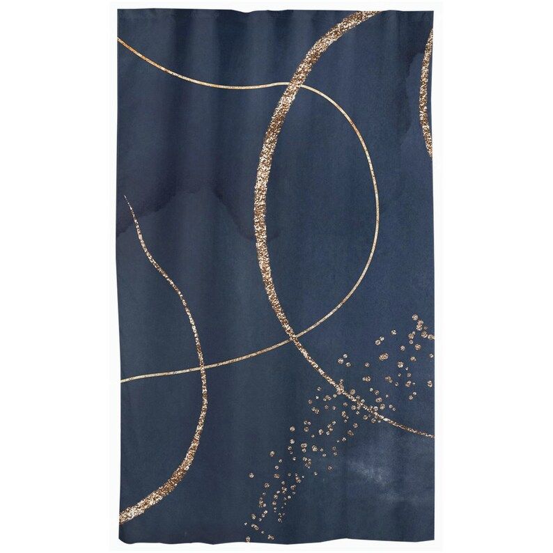 Abstract Window Curtains, Navy Blue And Gold Fancy Design In Watercolor Bedroom, Living Room, Kitchen 50x84” Window Treatments added by Kate Lynn Nemett