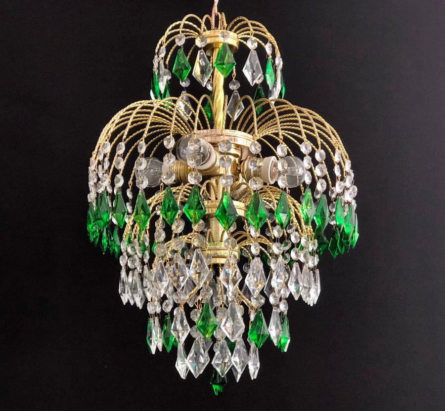Antique Vintage Crystal Chandelier Hand Painted Green  Ceiling Pendant Light Gold Basket Lighting Lamp Shade Modern Interior Design added by Spoak Member