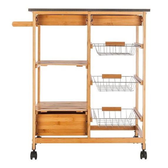 Moveable Multifunctional Utility Cart for Anywhere Storage Cabinet Kitchen Cart with Stainless Steel Table Top & Three Drawers Baskets added by Spoak Member